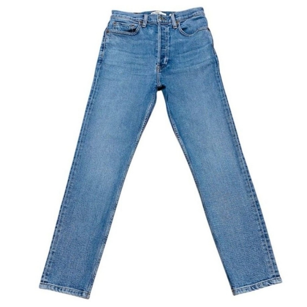 RE/DONE 90s High Rise Ankle Crop Jeans Size 26 Bright Faded Blue Vintage Style